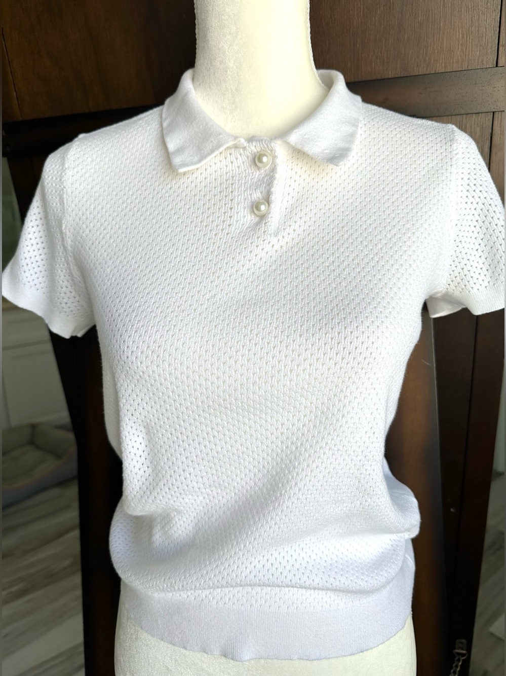 Pink Tartan White Short-Sleeve Knit Polo